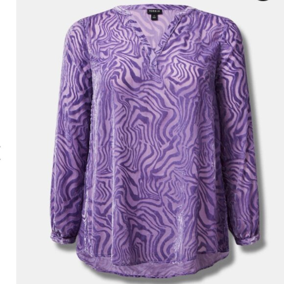 Torrid Velvet Burnout Pullover Long Sleeve Blouse - Picture 2 of 12